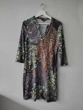 Smashed Lemon Leopard & Peacock Print V-Neck Dress